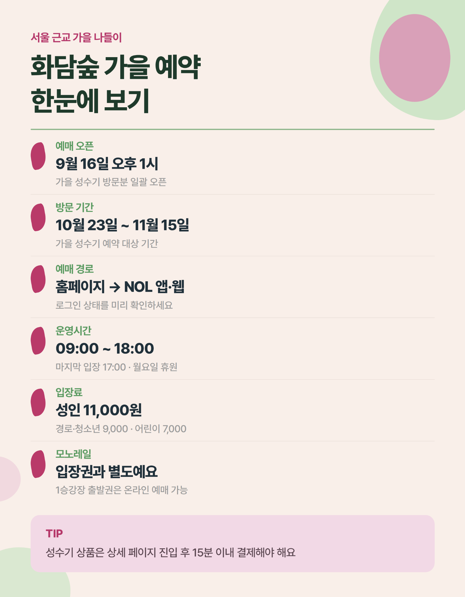 2026 화담숲 가을 예약 핵심 정보 카드뉴스