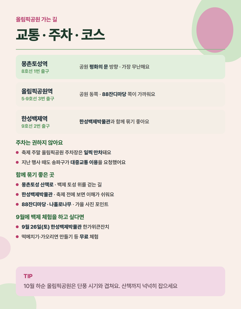 2026 한성백제문화제 교통과 관람 동선 카드뉴스