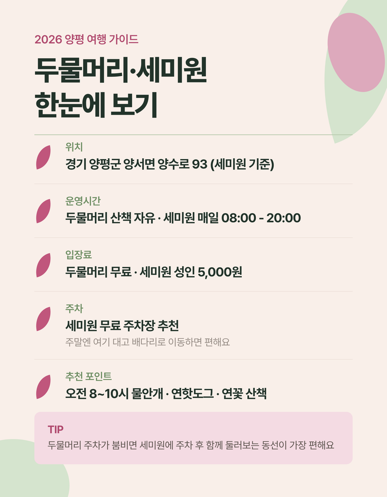 양평 두물머리와 세미원 반나절 동선 안내