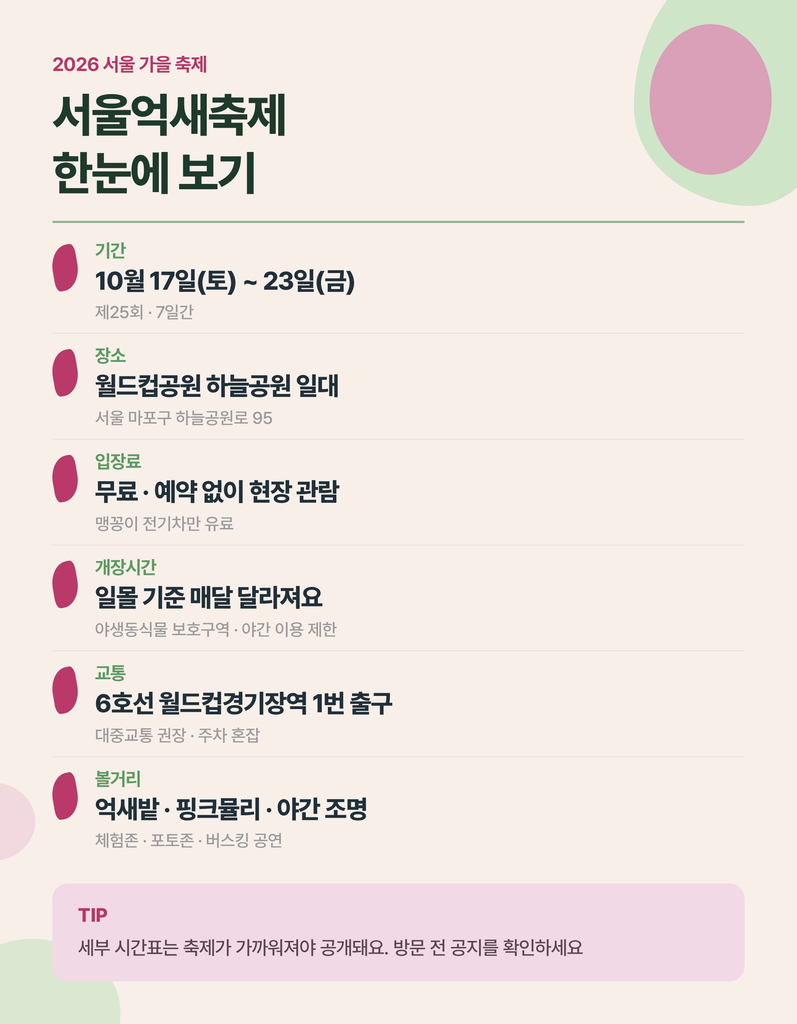 서울억새축제와 하늘공원 관람 정보 안내