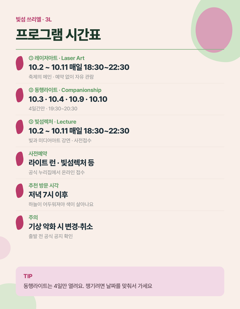 한강 빛섬축제 핵심 정보와 관람 동선 안내