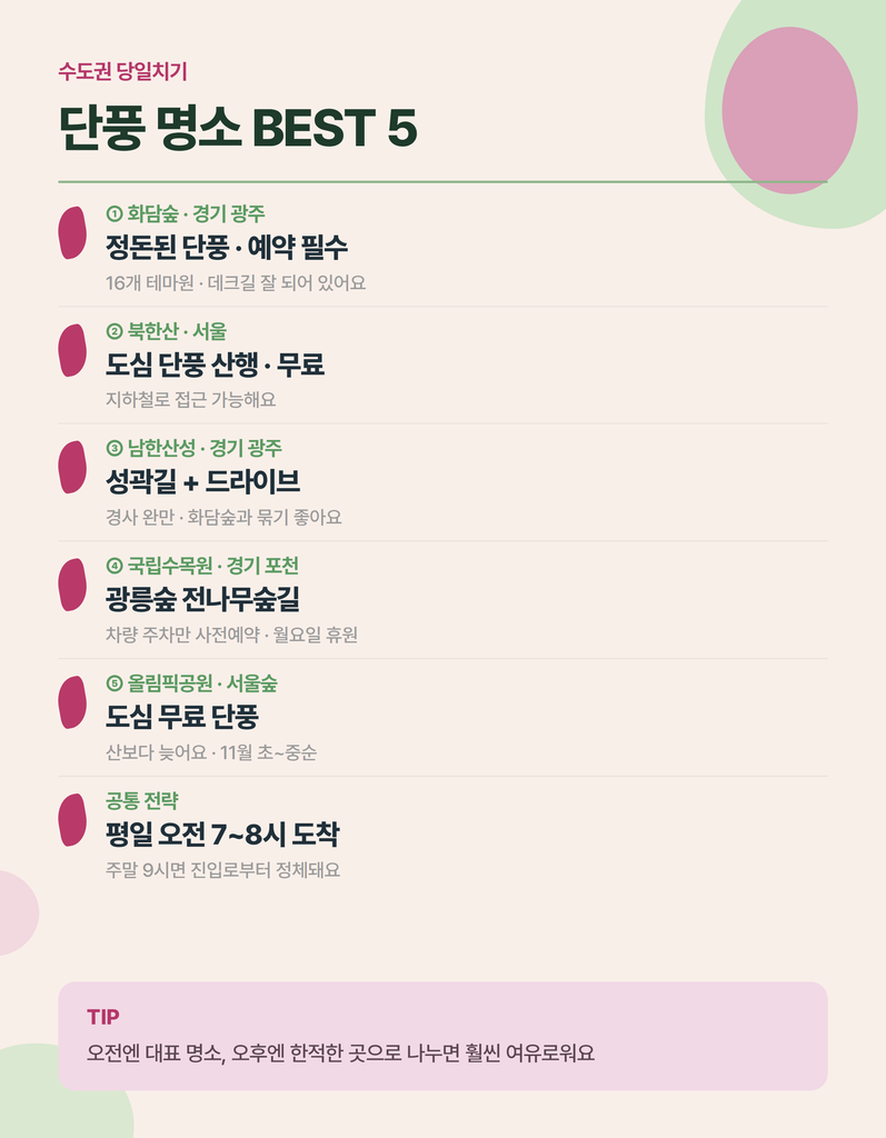 2026 단풍 예상 시기와 수도권 명소 안내